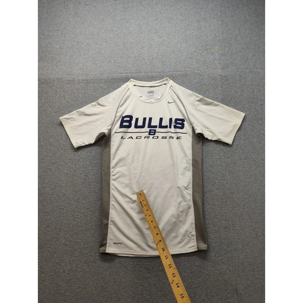 Nike Men Shirt Jersey L White Gray Bullis Bulldogs Lacrosse Compression Athletic